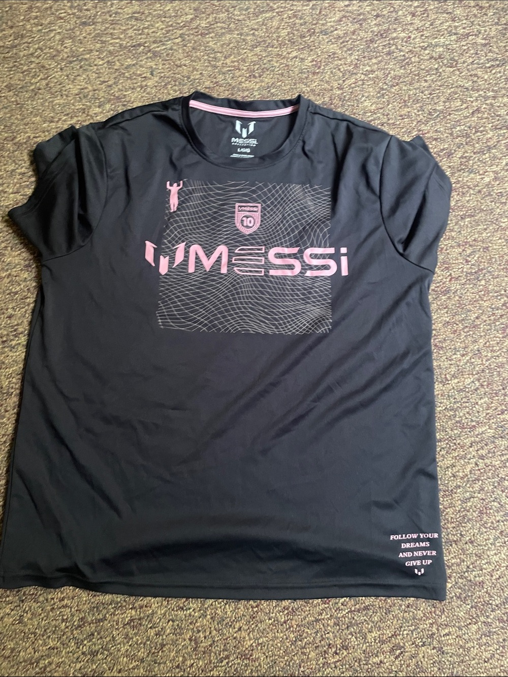 MESSI Graphic Athletic Tee in Black with Pink Logo